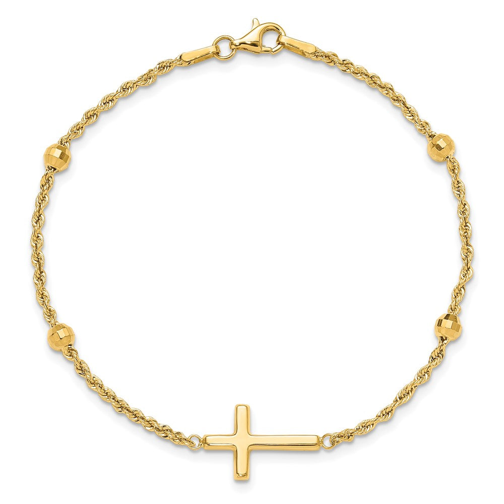 10k D/C Beaded Cross 7.5in Bracelet
