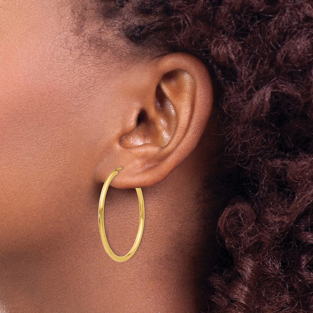 10k Polished Round Endless 2mm Hoop Earrings
