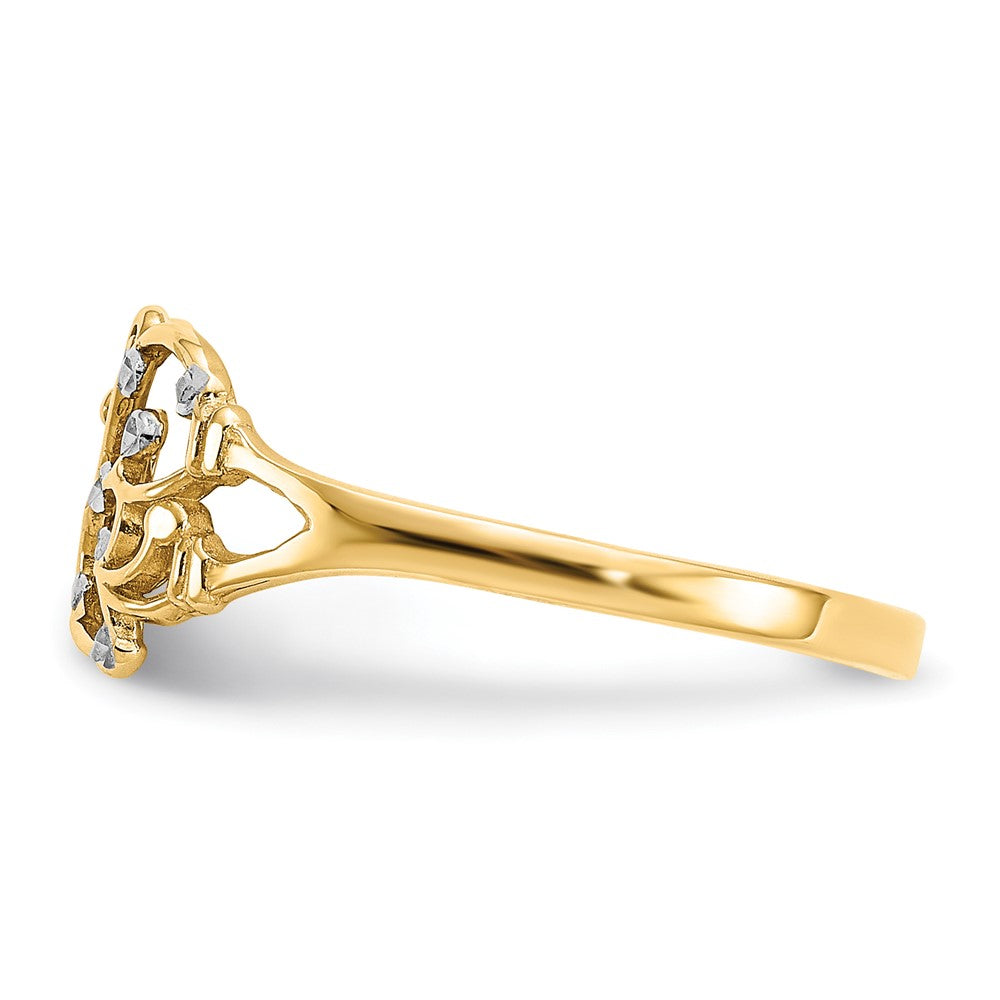10k w/ Rhodium Diamond-cut Butterfly Ring