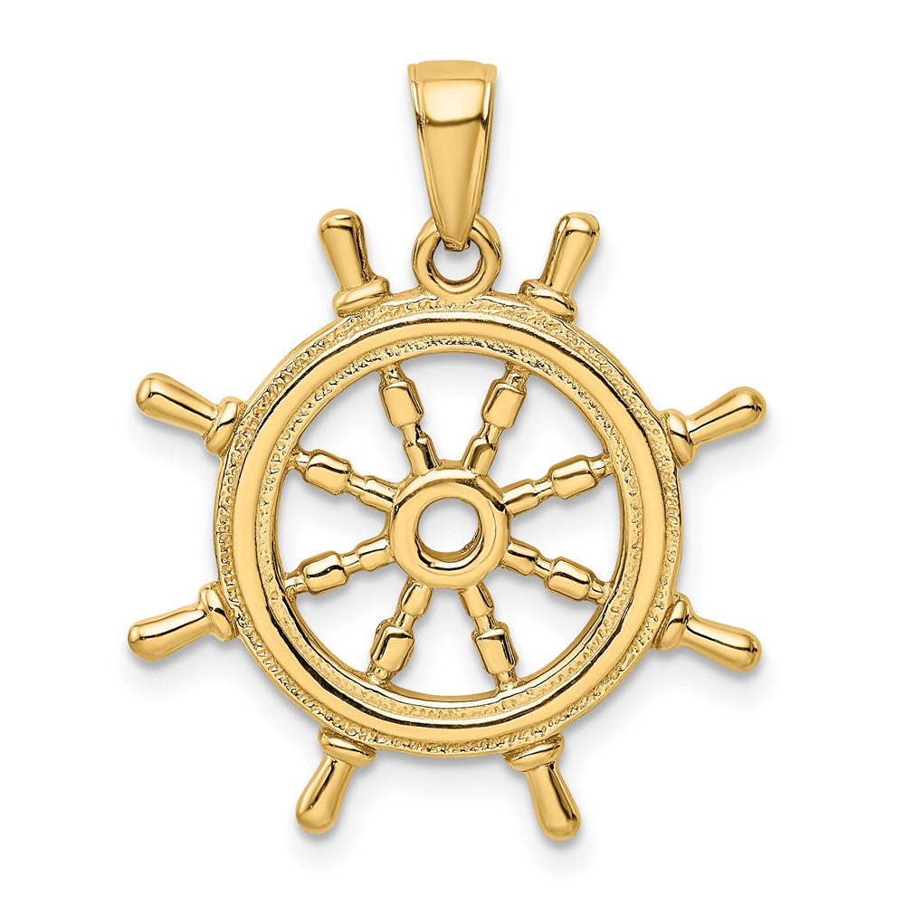 10K  3D Ships Wheel Pendant