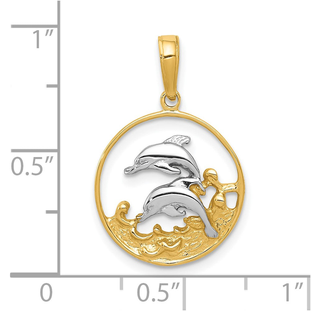 10K w/Rhodium Double Dophins Charm
