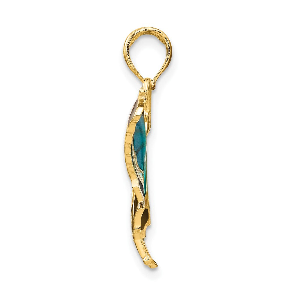 10K Aqua Enameled Butterfly Pendant