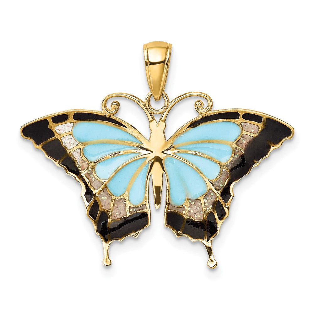 10K Aqua Enameled Butterfly Pendant