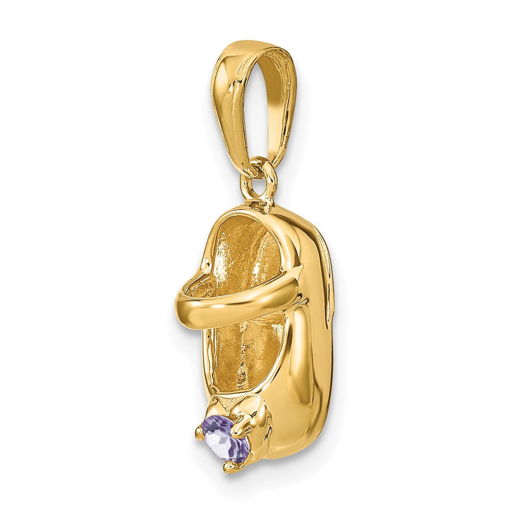 10K 3-D June Synthetic Stone Engraveable Baby Shoe Charm