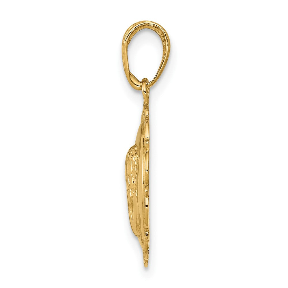 10K Gold Polished Angel/Cherub on Round Scallop Frame Pendant