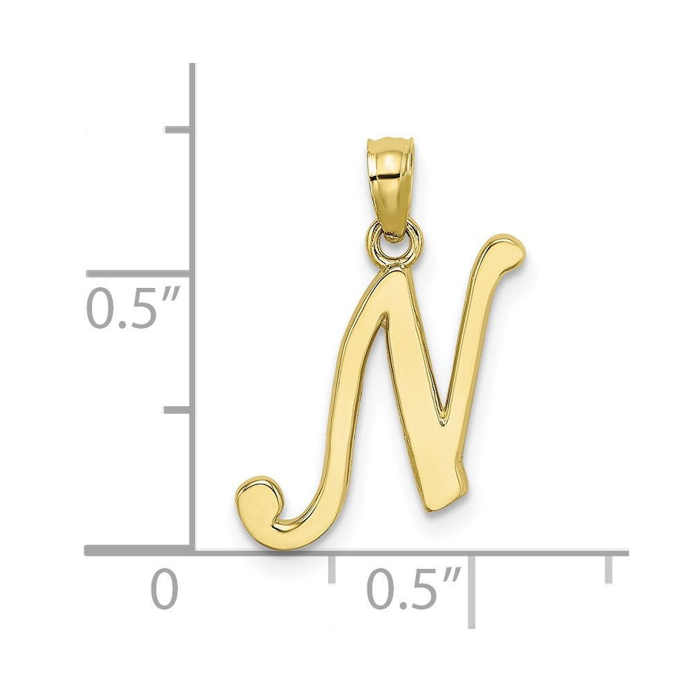 10K Polished N Script Initial Charm