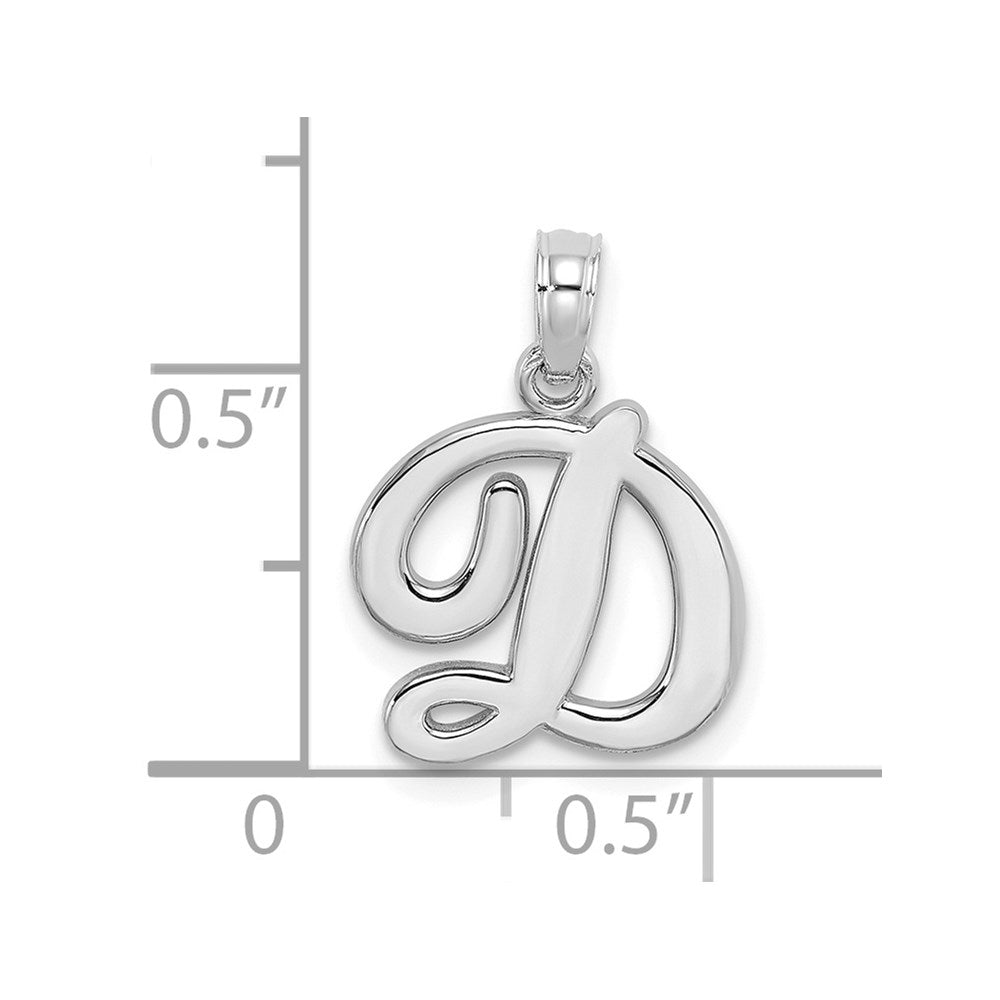 10K White Gold Polished D Script Initial Charm