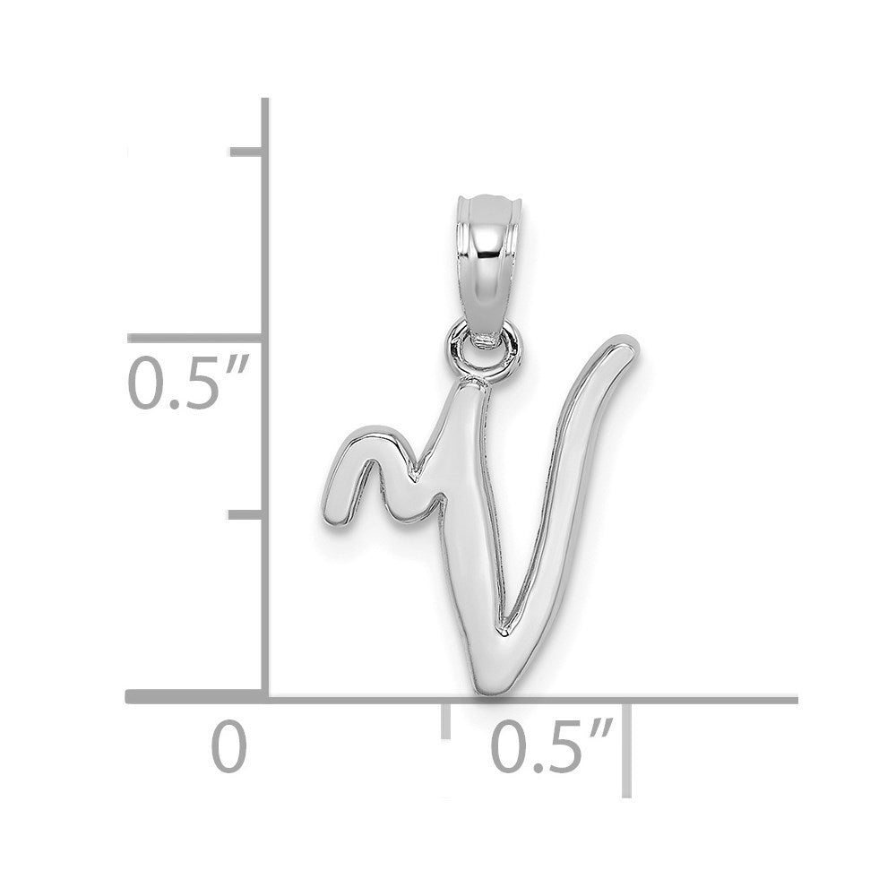 10K White Gold Polished V Script Initial Charm