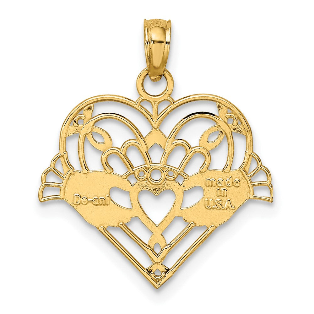 10K Polished and Beaded Claddagh In Heart Charm