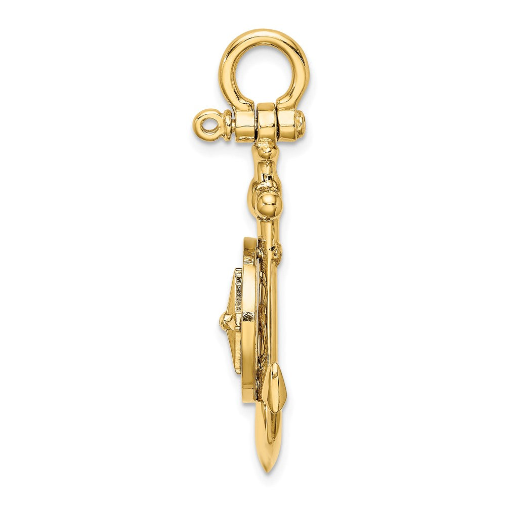 10K 3-D Small Anchor w/ Nautical Compass Charm