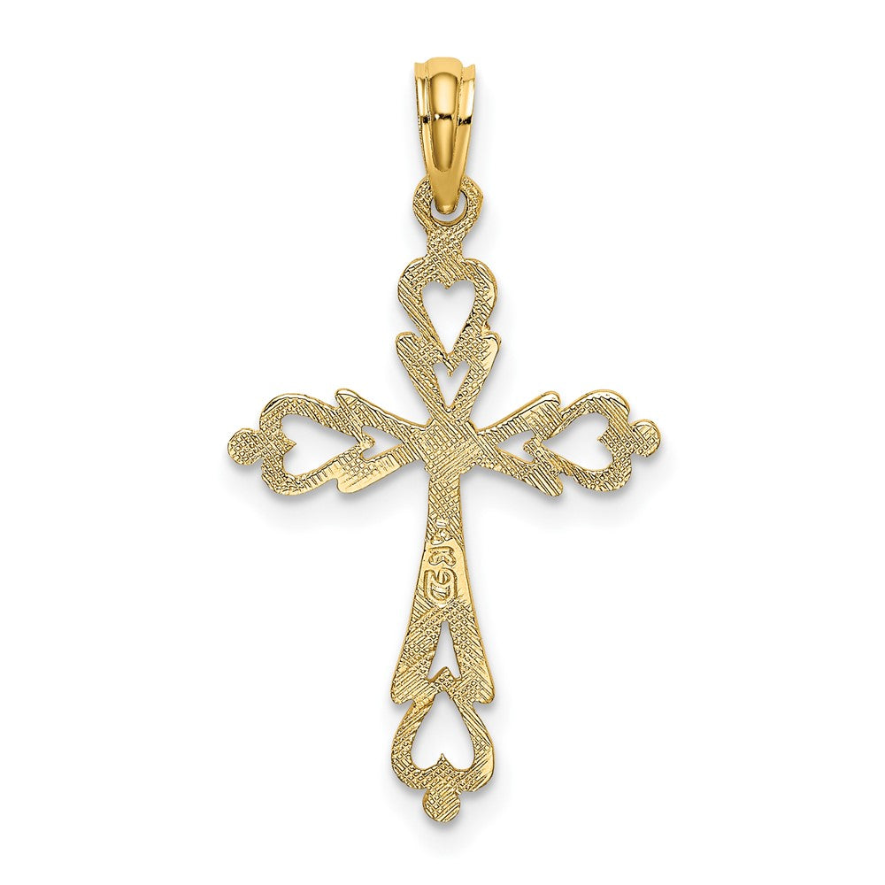 10K Cross Cut-Out w/ Heart Ends Charm