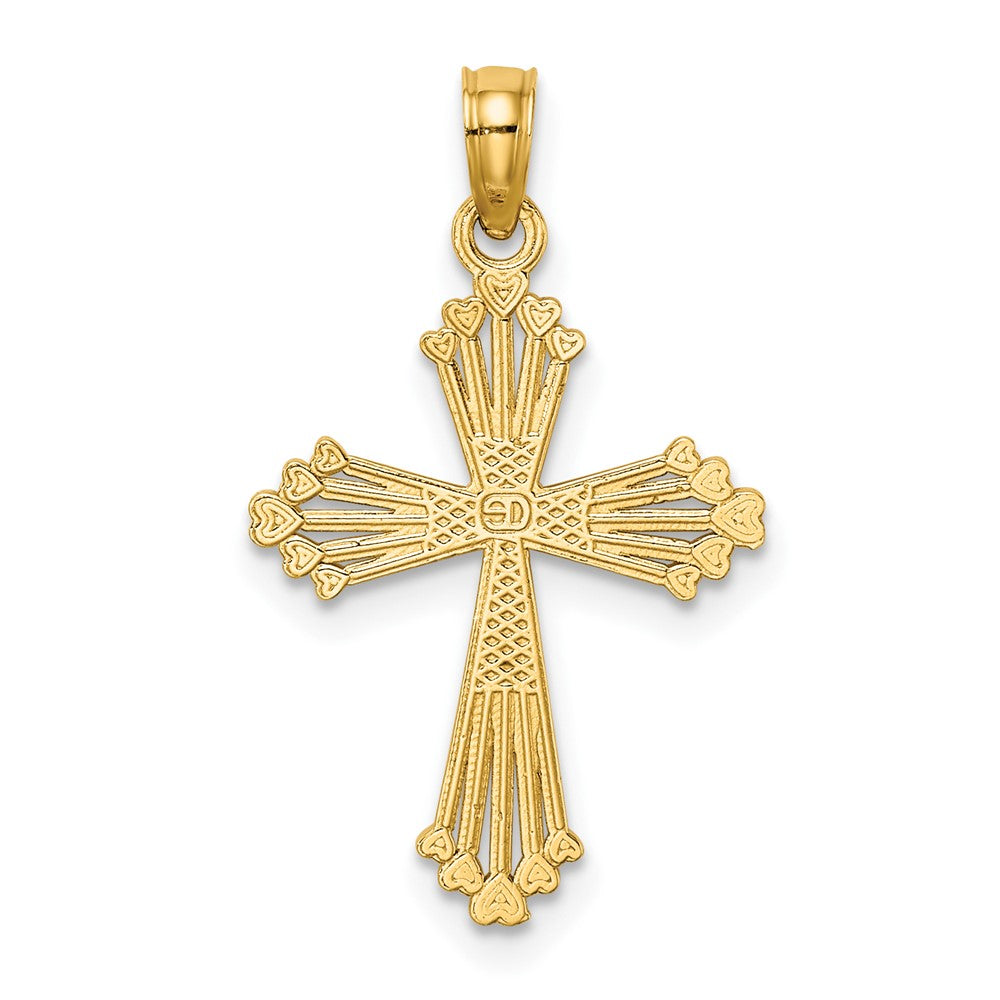 10K Cut-Out Stripes Cross w/ Heart Charm