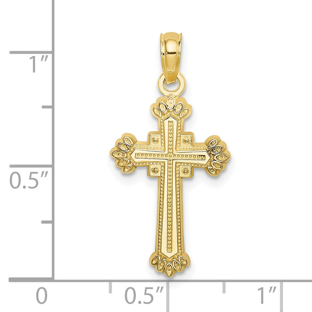10K Textured Leaves On Edges Cross Charm