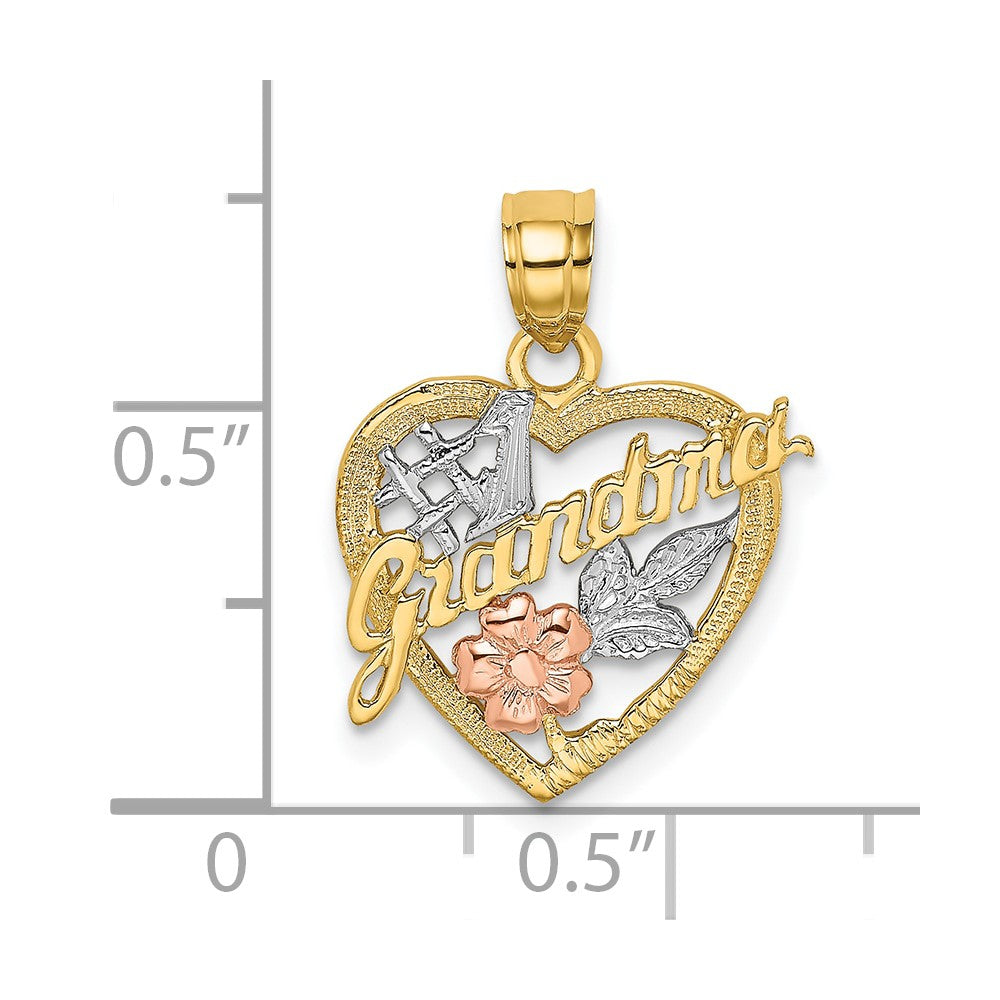 10K Two-tone w/White Rhodium #1 GRANDMA In Heart Charm