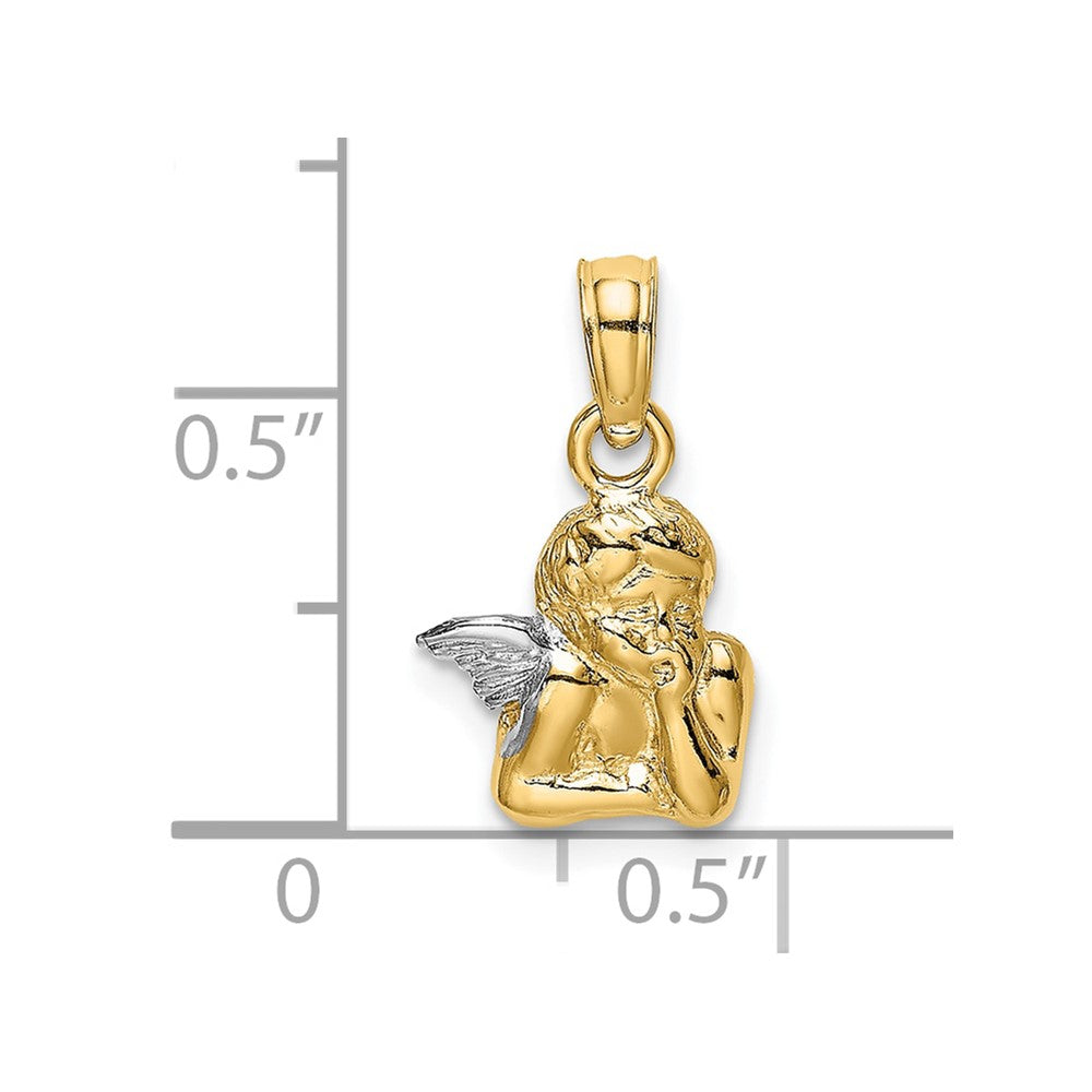 10K Angel Resting On Elbow w/ Rhodium Wing Charm