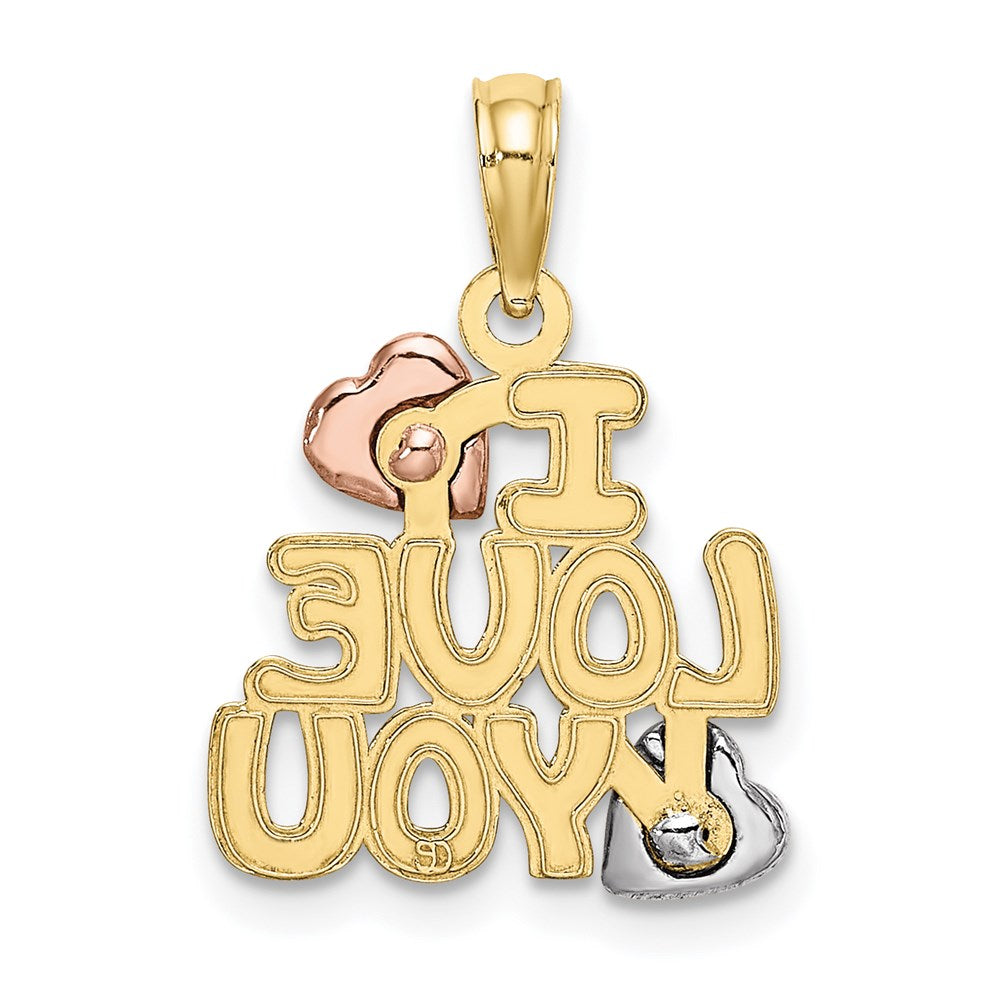 10K Two-tone w/Rhodium I LOVE YOU  W/ Hearts Charm