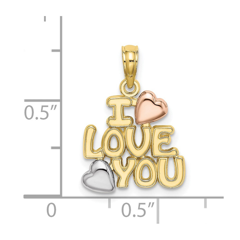 10K Two-tone w/Rhodium I LOVE YOU  W/ Hearts Charm