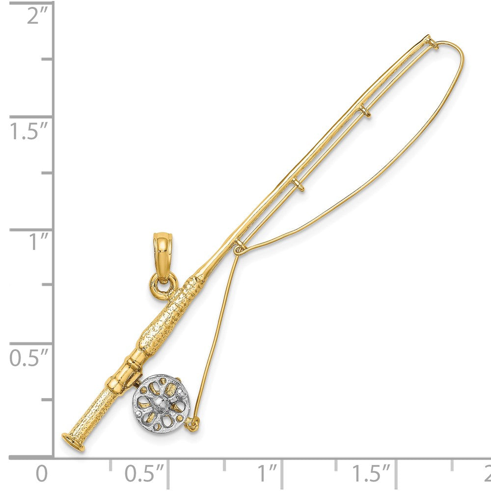 10K w/Rhodium 3-D Fly Rod Fishing Pole Charm