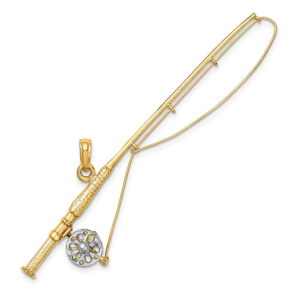 10K w/Rhodium 3-D Fly Rod Fishing Pole Charm
