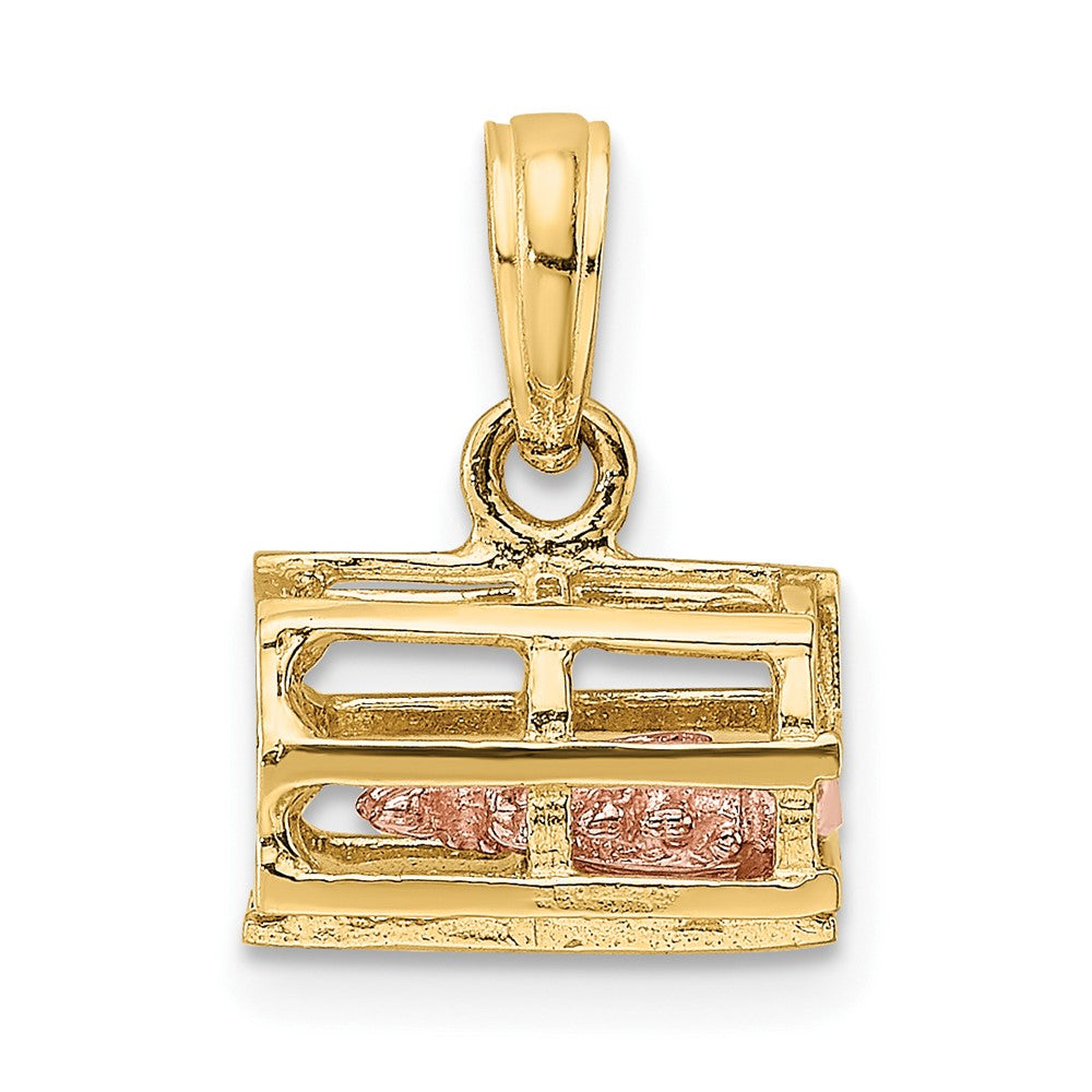 10K Two-tone 3D Lobster Trap W/Moveable Lobster Pendant
