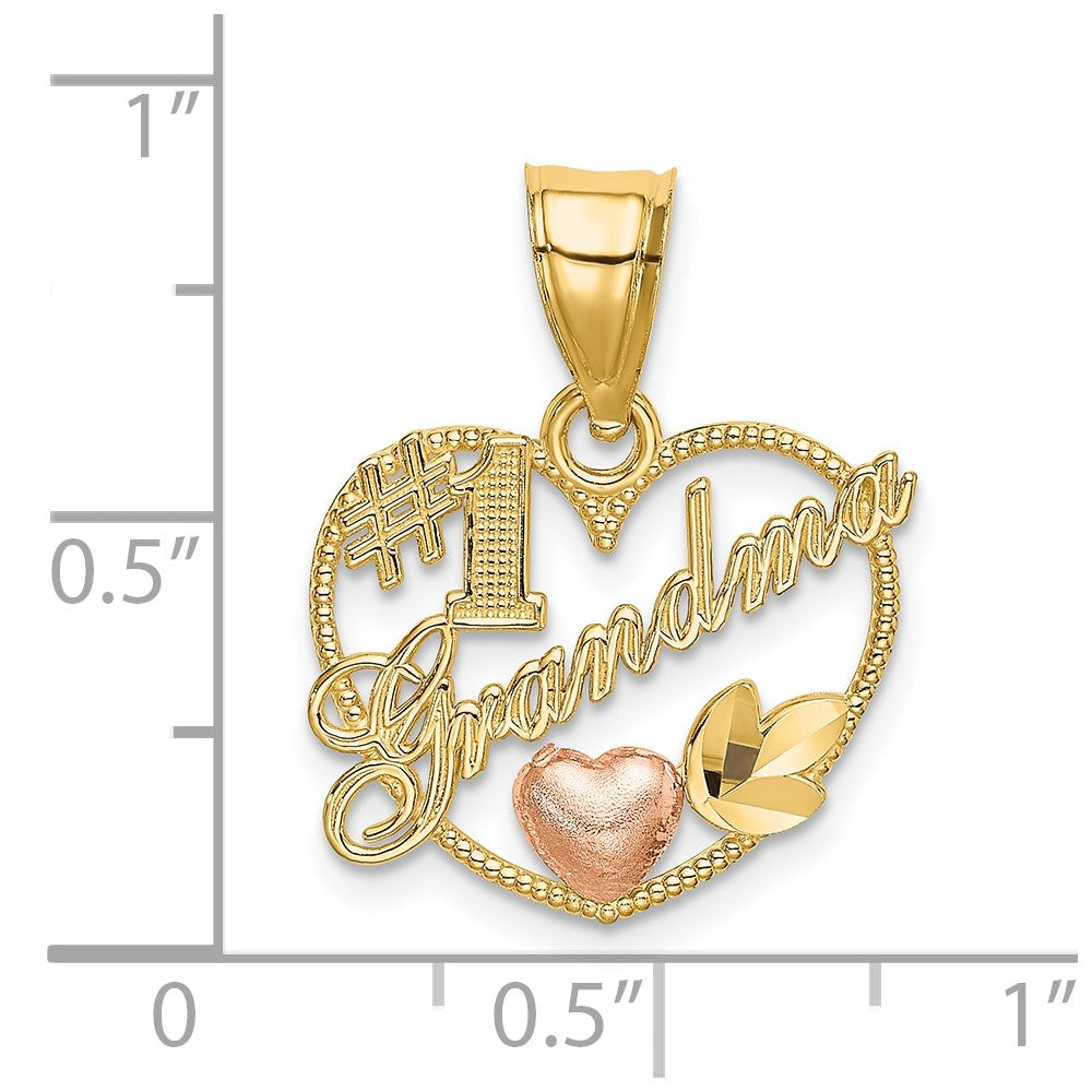 10K Two-Tone #1 GRANDMA In Heart Frame Charm