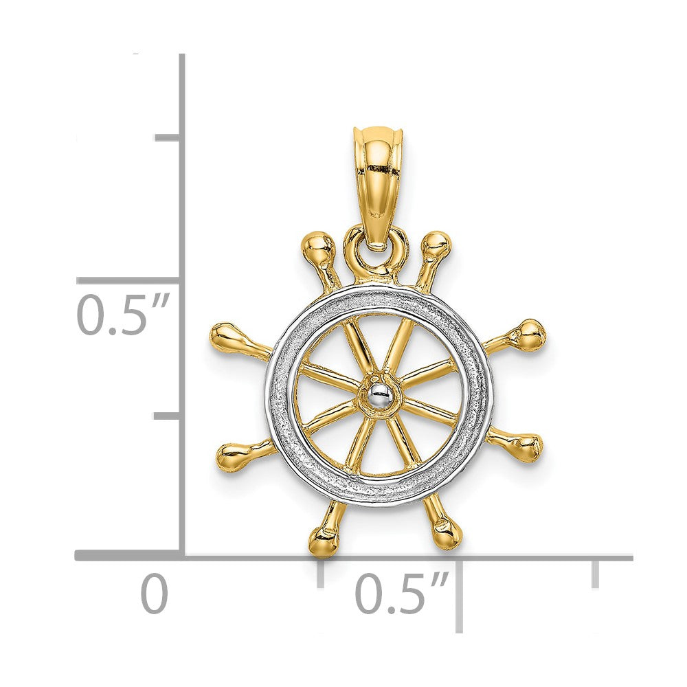 10K w/ Rhodium Ships Wheel Pendant