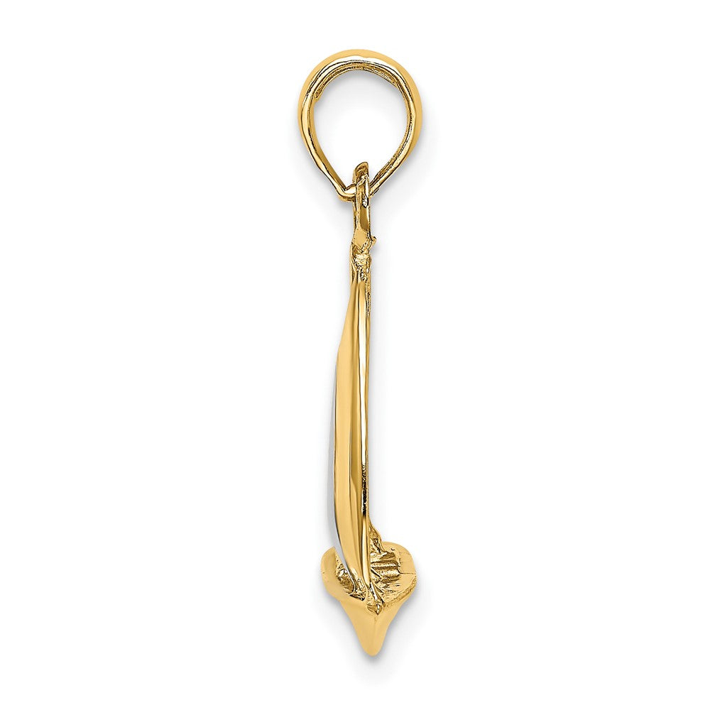 10K w/ Rhodium 3-D Polished Sailboat Charm