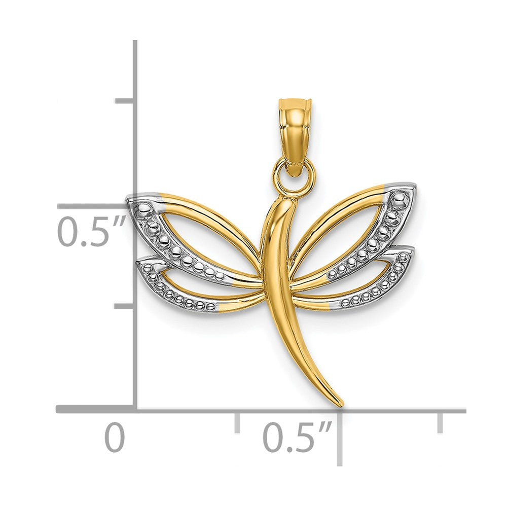 10K w/ Rhodium Textured Dragonfly Charm