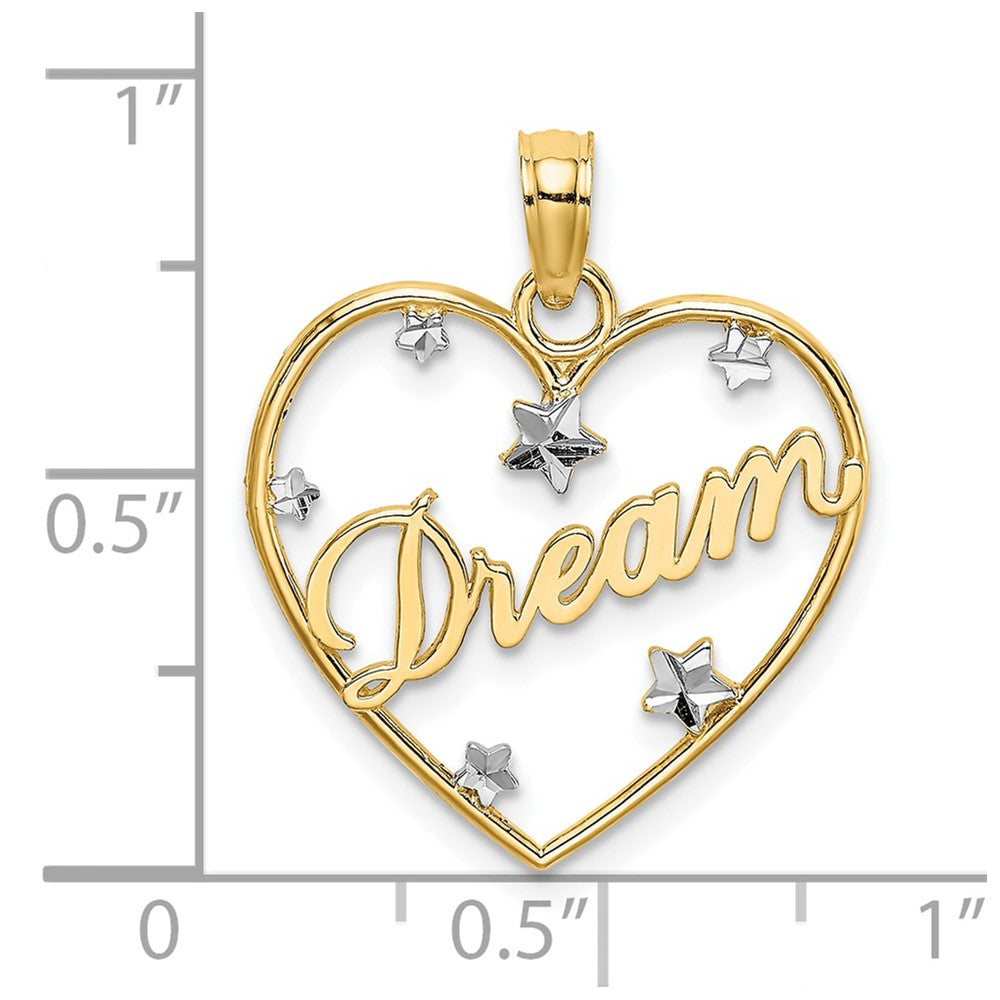 10Kw/Rhodium DREAM In Heart w/ D/C Star Accents Charm