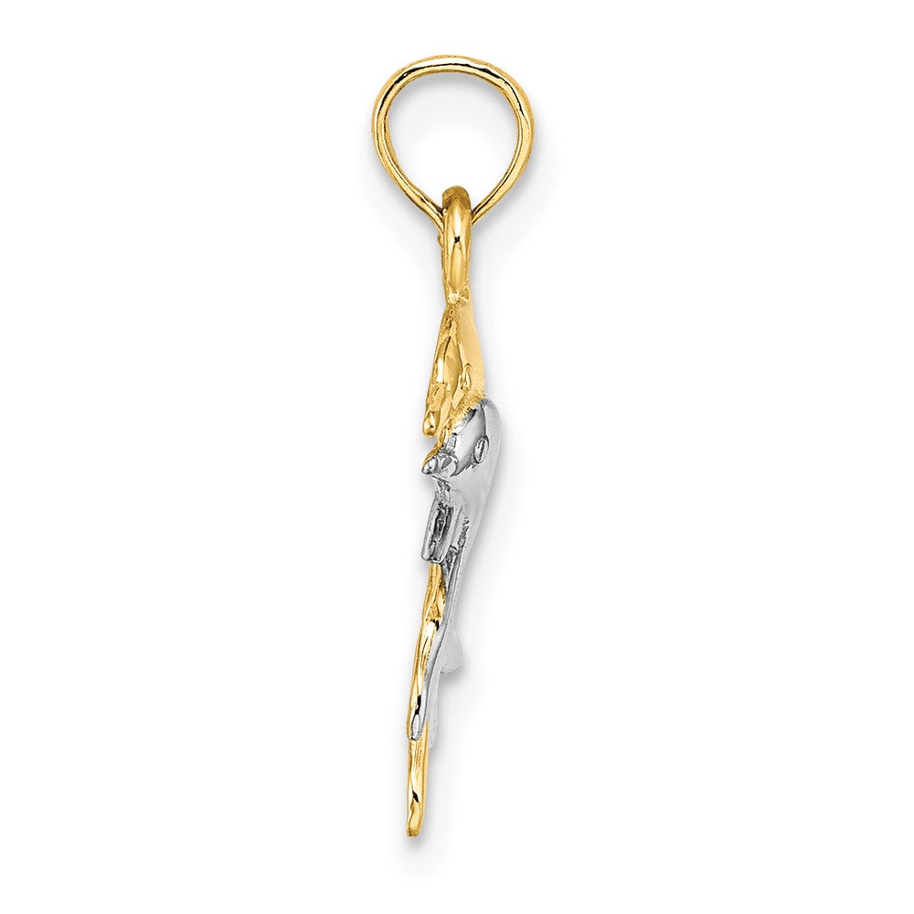 10K w/ Rhodium 2-D Polished Dolphins Charm