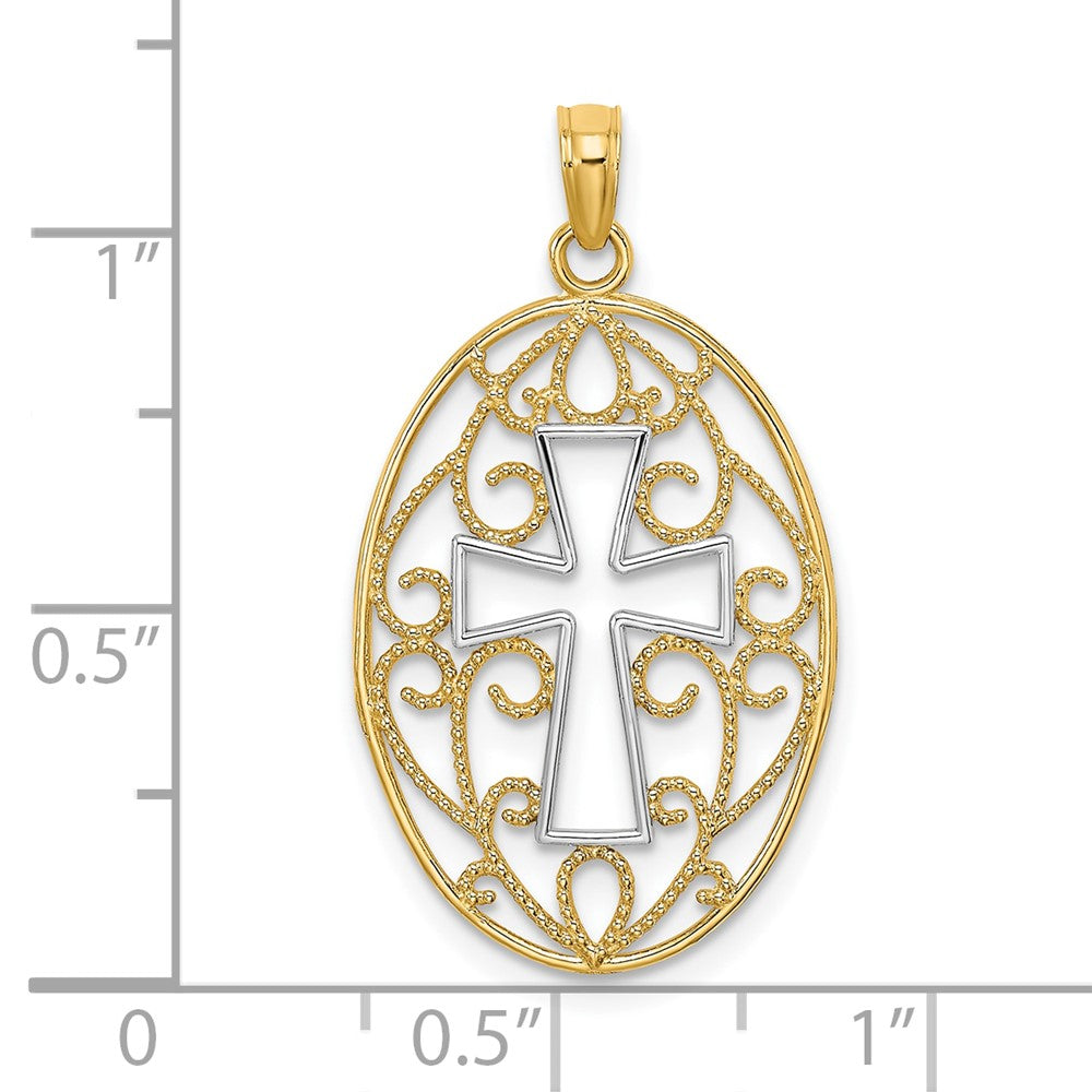 10K w/Rhodium Beaded Filigree Cross Charm