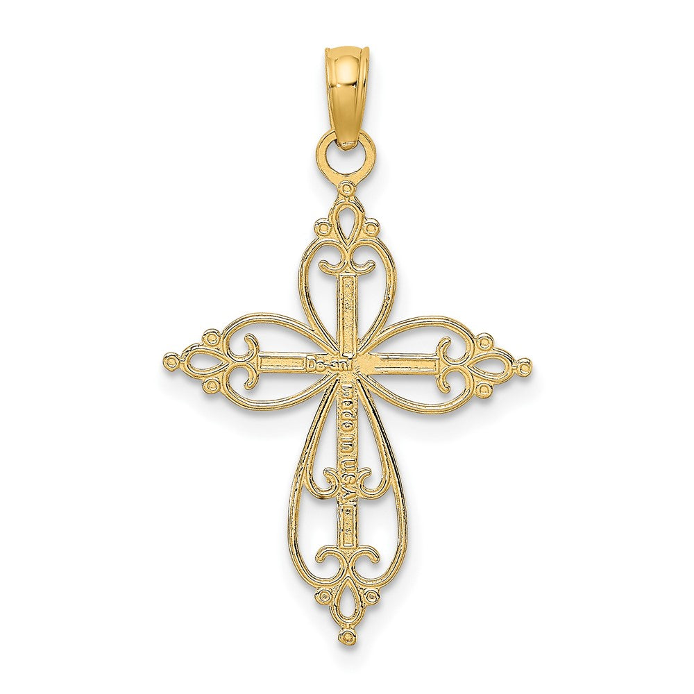 10K W/ Rhodium Beaded Cross Charm