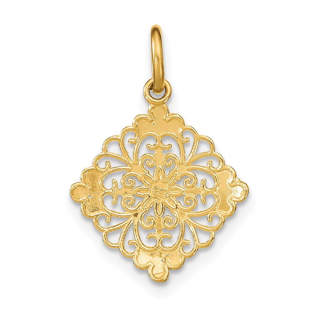 10K w/Rhodium and D/C Filigree Medallion Charm