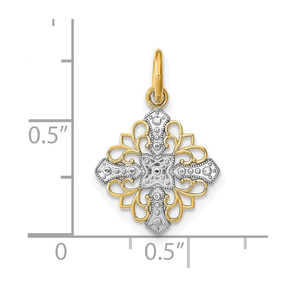 10K w/Rhodium and  D/C Filigree Medallion Charm