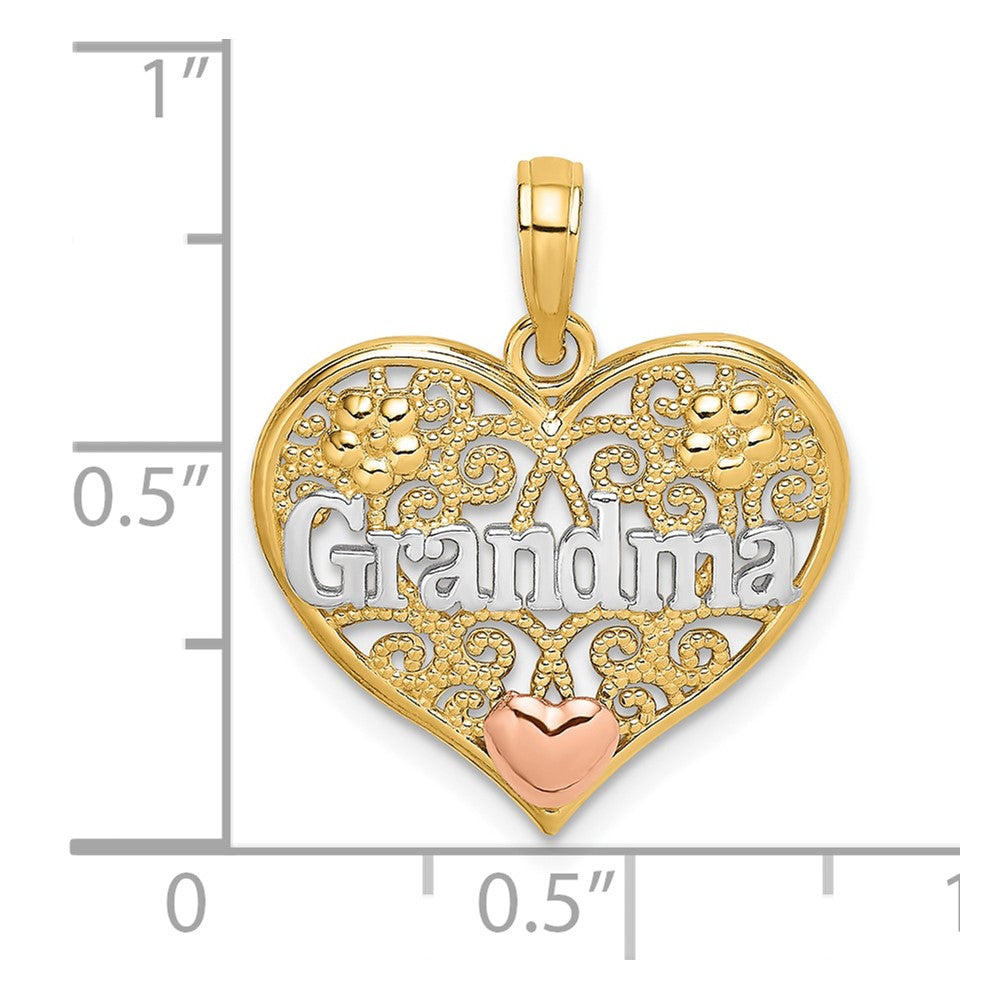 10K Two-tone w/White Rhodium GRANDMA Heart Charm