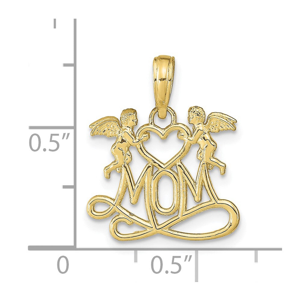 10K Polished MOM w/Heart and Angels Pendant