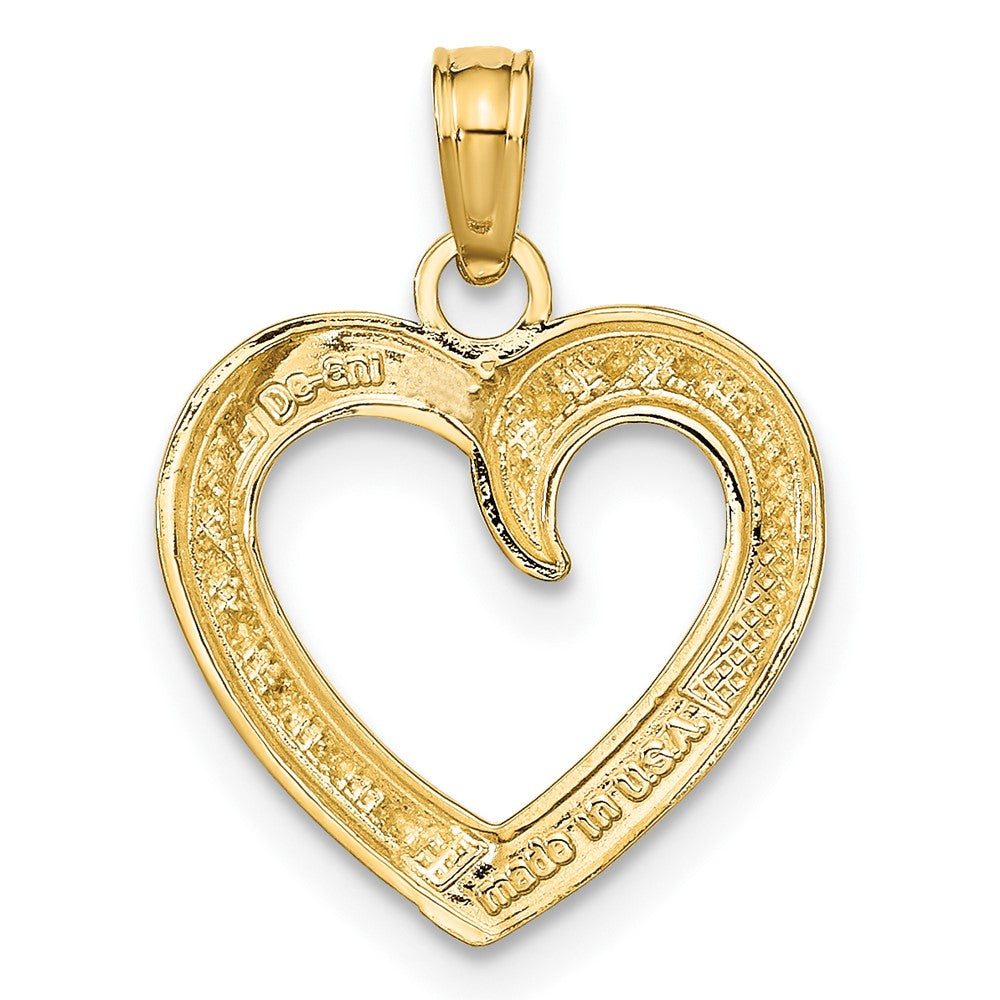 10K w/Rhodium Polished and Textured Heart Pendant