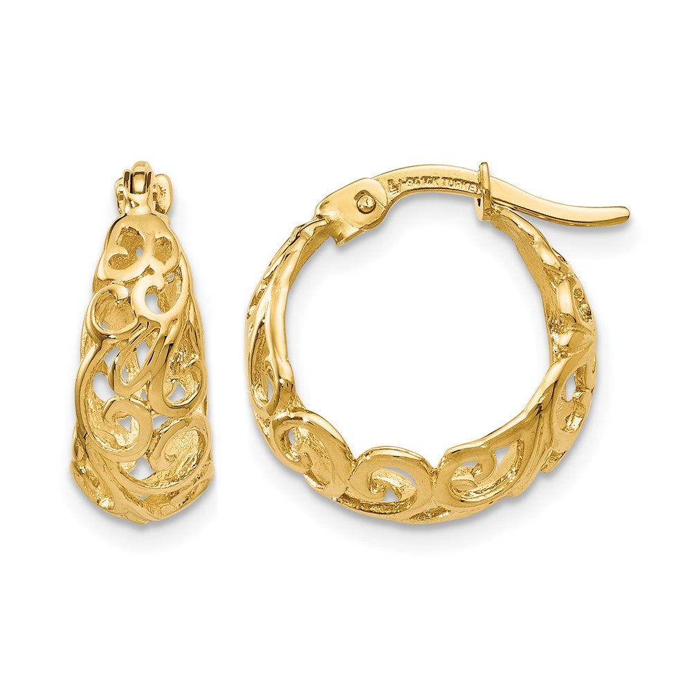 Polished;10K Yellow gold;Textured;Hinged hoop