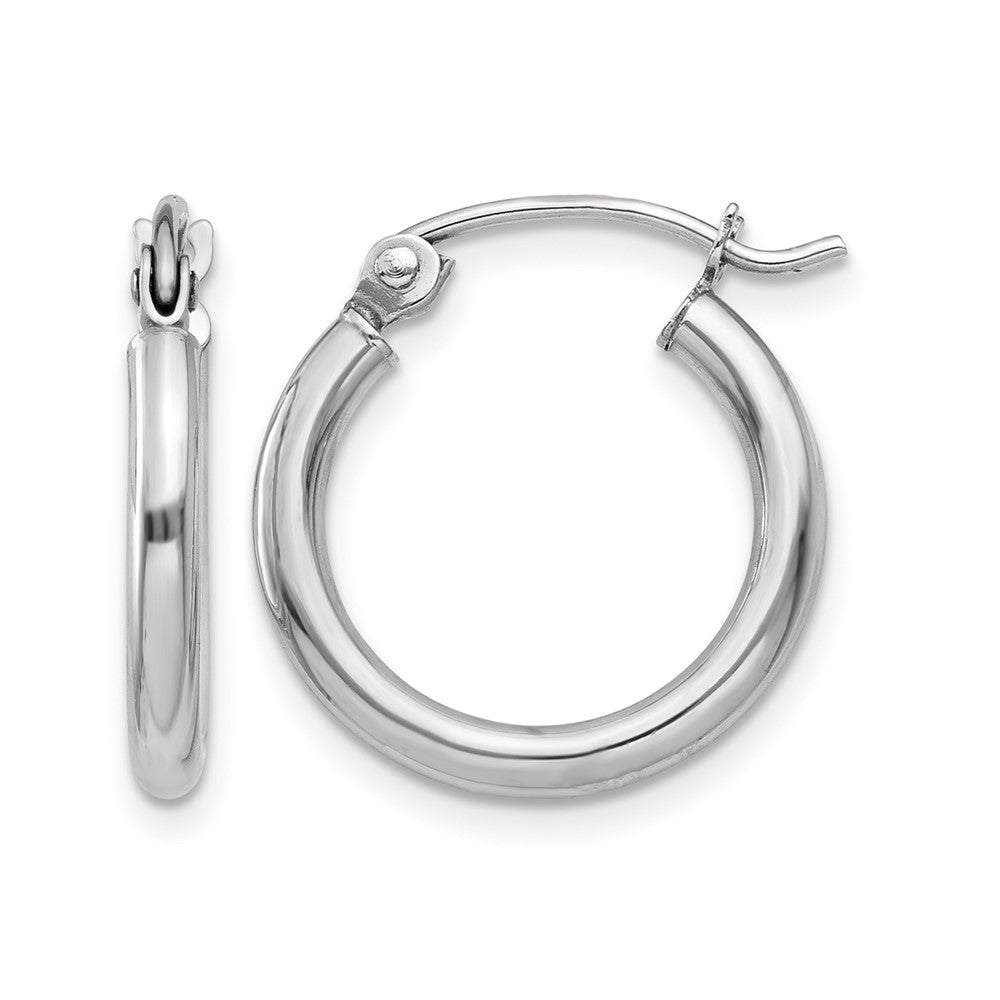 10k White Gold Polished 2x15mm Polished Hoop Earrings