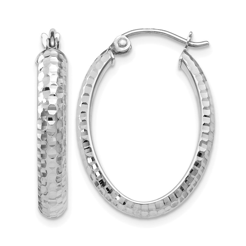 Diamond-cut;Polished;10K White gold;Hinged hoop
