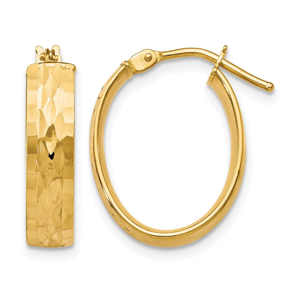 Diamond-cut;10K Yellow gold;Oval;Hinged hoop;Pocket in lid