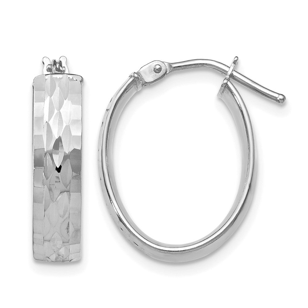 Diamond-cut;Polished;10K White gold;Oval;Hinged hoop