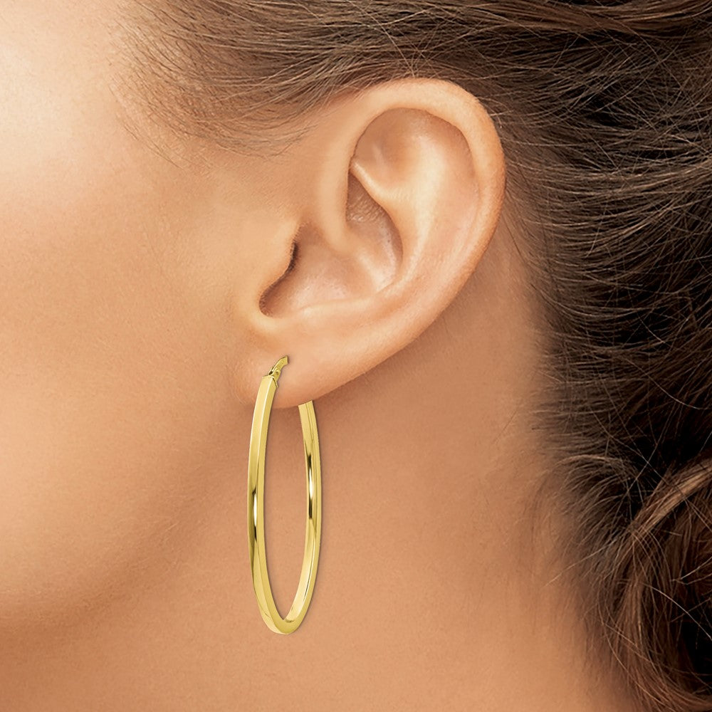 10K Polished Oval Hinged Hoop Earrings