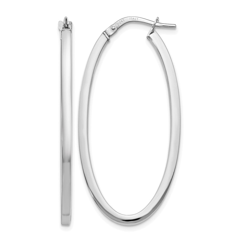 Polished;10K White gold;Oval;Hinged hoop