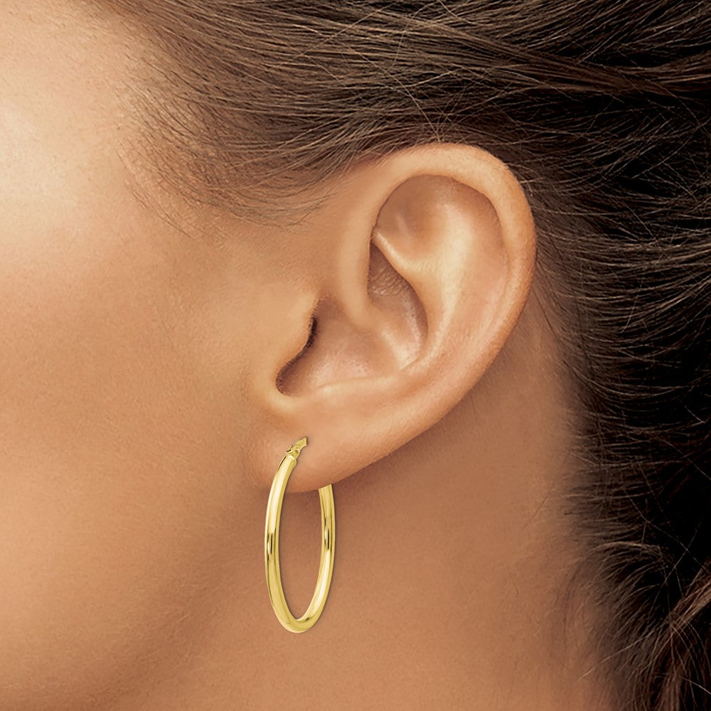 10K Polished Oval Hinged Hoop Earrings