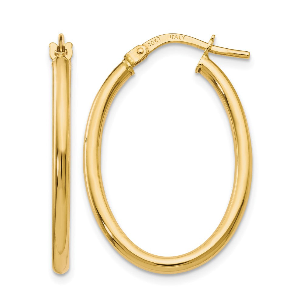 Polished;10K Yellow gold;Oval;Hinged hoop