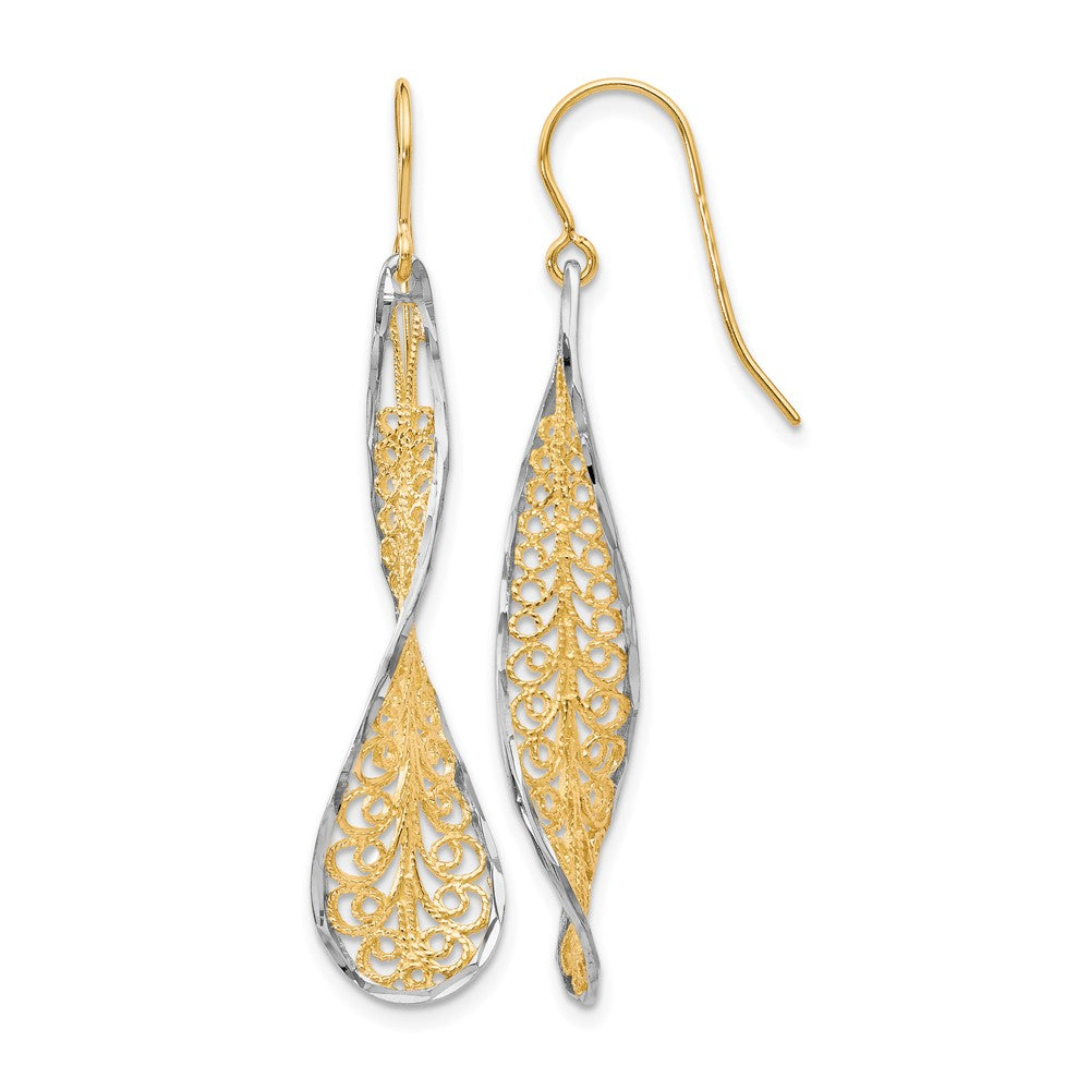 Diamond-cut;10K Yellow gold;Rhodium;Shepherd hook;Dangle
