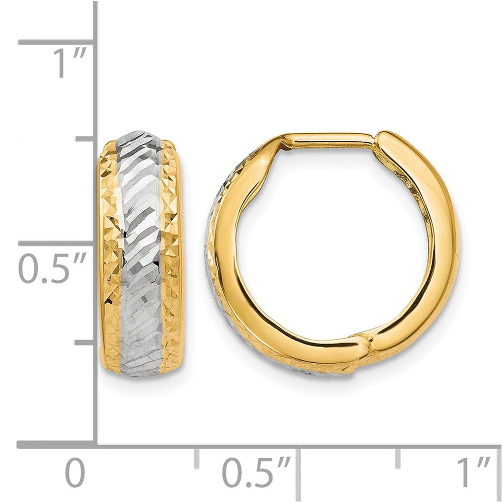 10K w/White Rhodium Polished and D/C Hoop Earrings