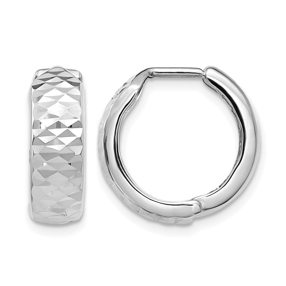 Diamond-cut;Polished;10K White gold;Hinged hoop