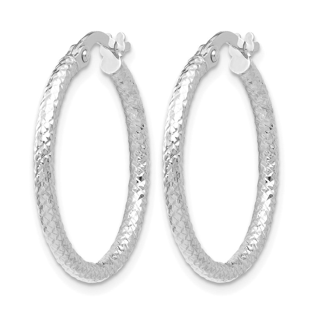 10K White Gold Polished and Textured Hinged Hoop Earrings